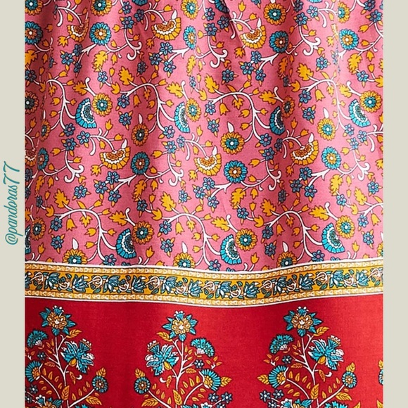 SUZANNE BETRO—WEEKEND PINK & BURGUNDY FLORAL FLUTTER-SLEEVE, EMPIRE WAIST TUNIC. - Picture 4 of 5